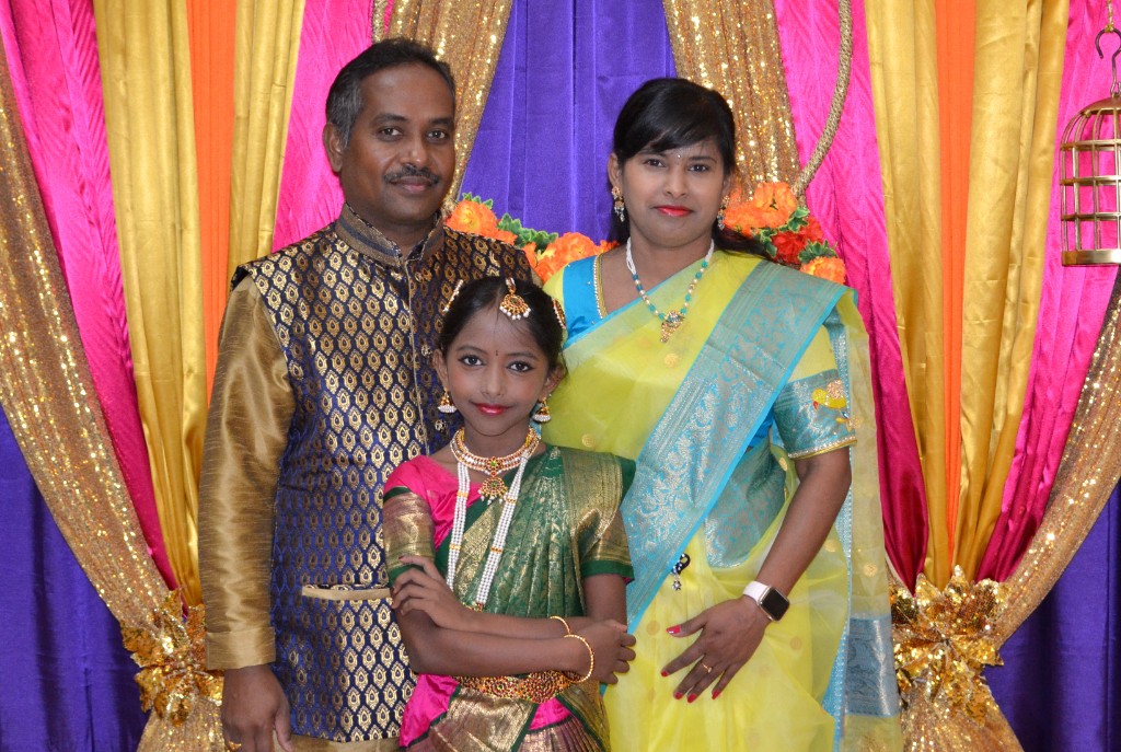 Tanvika Karupakula with family in Bharatanatyam costume